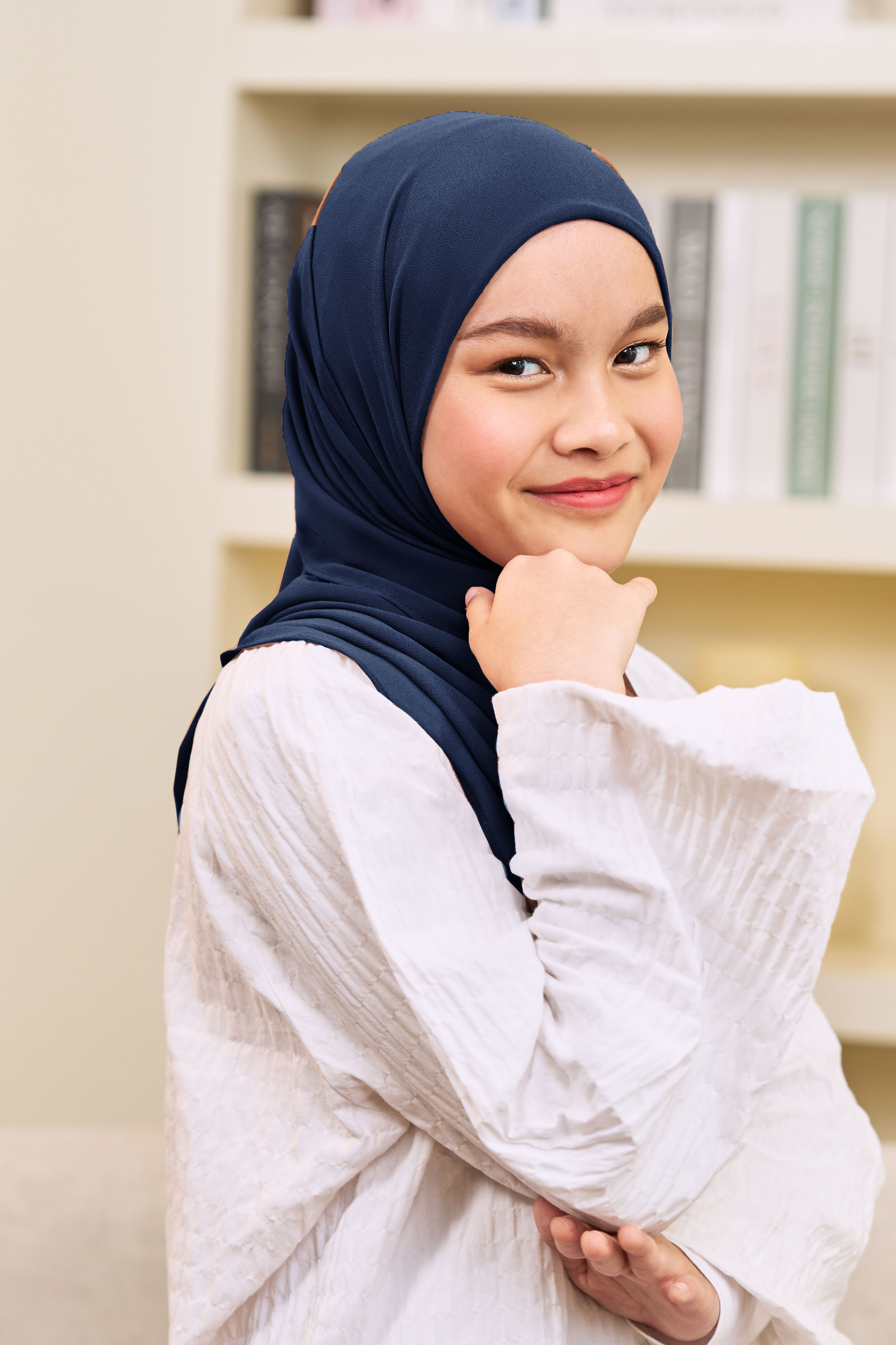 ADINA Girl Instant Shawl with attached inner in Deep Blue